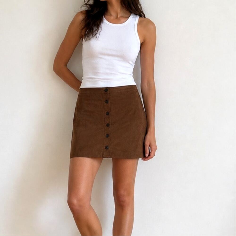 Abercrombie & Fitch Faux Suede Button Front Mini Skirt Brown Americana - Large